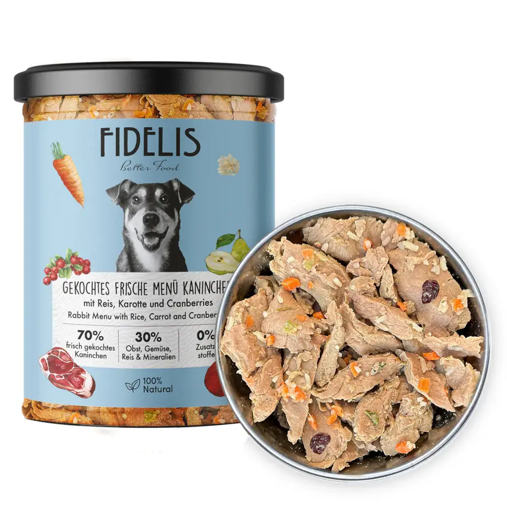 fidelis-fott-menu-friss-nyulhus-rizs-repa-vorosafonya-400g-fozott-kutyaeledel FIDELIS Főtt Menü - Friss nyúlhús, rizs, répa & vörösáfonya 400g, főzött kutyaeledel