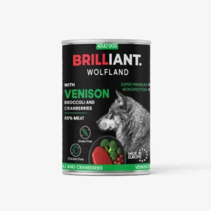 Brill Wolfland konzerv Szarvas brokkolival és vörösáfonyával - magas hústartalmú kutyakonzerv 400g